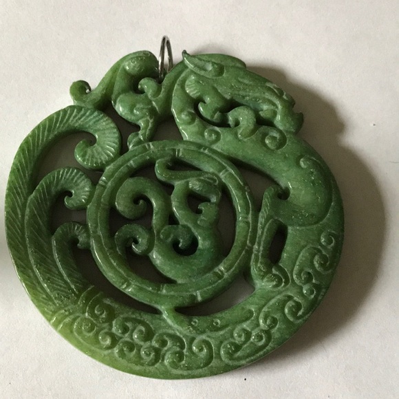 Vintage engraved dragon jade pendent